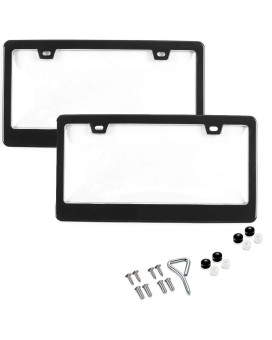 Car License Plates Shield and Black Frame Combo, 2 Pack Clear Bubble Design Novelty Plate Covers to Fit Any Standard US Plates, Unbreakable Frame 2 Holes Patented Design