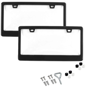 Car License Plates Shield and Black Frame Combo, 2 Pack Clear Bubble Design Novelty Plate Covers to Fit Any Standard US Plates, Unbreakable Frame 2 Holes Patented Design