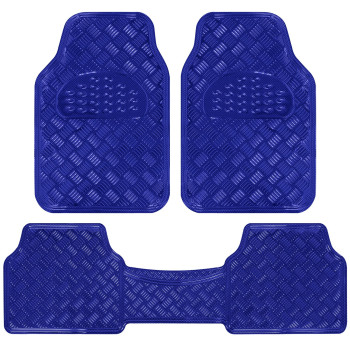 BDK MT-643-BL Metallic Bling Design Car Floor Mats - 3-Piece Set of Heavy Duty All Weather with Rubber Backing Fits Car Truck Van SUV (Blue)