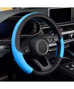 LABBYWAY Microfiber Leather Steering Wheel Cover, Universal Fit 15 Inch Car Anti-Slip Wheel Protector (Black and Blue)