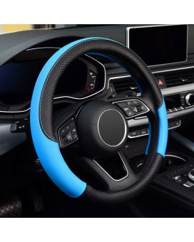 LABBYWAY Microfiber Leather Steering Wheel Cover, Universal Fit 15 Inch Car Anti-Slip Wheel Protector (Black and Blue)