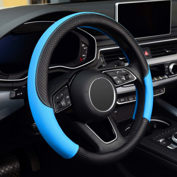 LABBYWAY Microfiber Leather Steering Wheel Cover, Universal Fit 15 Inch Car Anti-Slip Wheel Protector (Black and Blue)