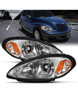 AmeriLite Replacement Headlights Turn Siganl Assembly for 2001-2005 For PT Cruiser OE Factory Style Halogen Bulbs Chrome Pair - Passenger & Driver Side