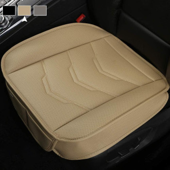 West Llama 2 Pack Front Car Seat Bottom Covers Pad Mat Filling Breathable Bamboo Charcoal, PU Leather Driver Car Seat Protector Pad for SUV Toyota Honda Ford Jeep, 21.26 20.86 Inch Beige