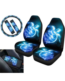 Showudesigns Elephant Car Seat Covers Full Set + Steering Wheel Cover + Center Console Armrest Cover + Seat Belt Pads for Women Gift - 6 Packs Interior Car Accessories Set