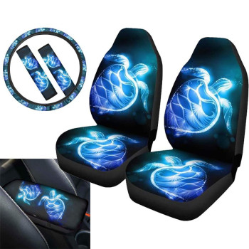 Showudesigns Elephant Car Seat Covers Full Set + Steering Wheel Cover + Center Console Armrest Cover + Seat Belt Pads for Women Gift - 6 Packs Interior Car Accessories Set