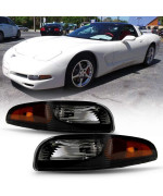 ACANII - For 1997-2004 Chevy Corvette C5 Black Housing Bumper Turn Signal Parking Lights Side Marker Lamps Left+Right