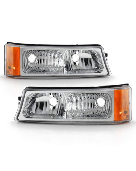 ACANII - For 2003-2006 Chevy Silverado 1500 2500 3500 Chrome Housing Parking Lights Bumper Signal Lamps Driver+Passenger