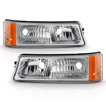 ACANII - For 2003-2006 Chevy Silverado 1500 2500 3500 Chrome Housing Parking Lights Bumper Signal Lamps Driver+Passenger