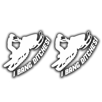 Kramer Snowmobile I Bang Ditches Funny Vinyl Decal Sticker sled White Set of 2