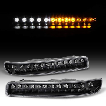 ACANII - For 1999-2006 GMC Yukon Sierra 1500 2500 3500 Black Housing LED Bumper Lights Signal Lamps Driver & Passenger