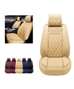 OASIS AUTO Car Seat Covers Accessories 2 Piece Front Premium Nappa Leather Cushion Protector Universal Fit for Most Cars SUV Pick-up Truck, Automotive Vehicle Auto Interior D?or (OS-009 Tan)