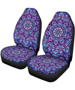 INSTANTARTS 2 PCS Mandala Car Seat Covers Boho Lotus Print Front Auto Seat Cover,Car Bucket Seats Protector Covers Universal fit for SUV Sedan Van (Purple)