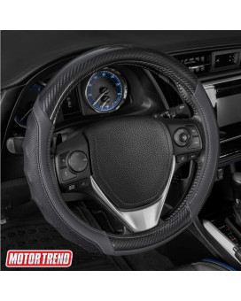 Motor Trend UltraSport Gray Carbon Fiber Steering Wheel Cover, Standard 15 inch Size, Black Faux Leather Comfort Grip, Car Steering Wheel Cover for Auto Truck Van SUV