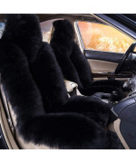 Gracefur Sheepskin Car Seat Cover Genuine Wool Seat Cover Fluffy Fur Front Seat Covers Fits Cars, Trucks, SUV, or Van (Black 1P)