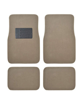 BDK Premium 4PC Set of Carpet Car Floor Mats with Vinyl Safety Heel Pad for Car, Truck, SUV, Coupe Sedan, Medium Beige (MT-100-MB)