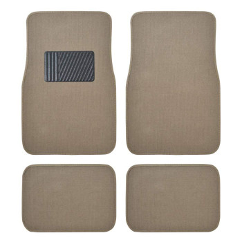 BDK Premium 4PC Set of Carpet Car Floor Mats with Vinyl Safety Heel Pad for Car, Truck, SUV, Coupe Sedan, Medium Beige (MT-100-MB)