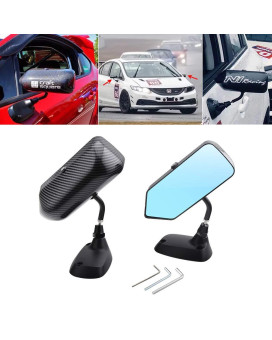 Kyostar Universal F1 Style Carbon Fiber Look Blue Mirror Metal Bracket Side Wing Mirrors