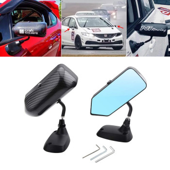 Kyostar Universal F1 Style Carbon Fiber Look Blue Mirror Metal Bracket Side Wing Mirrors