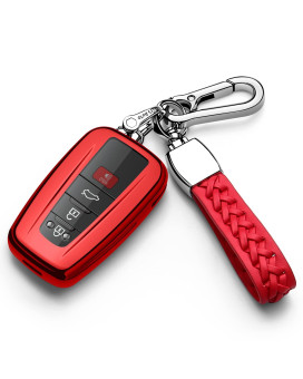 Autophone Compatible with Toyota Key Fob Cover with Keychain Soft TPU 360 Degree Protection Key Case for 2018-2024 Camry RAV4 Highlander Avalon C-HR Prius Corolla GT86 Smart Key (Red)