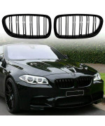 sportuli Front Replacement Kidney Grille Grill Compatible with BMW 5 Series F10 F11 F18 M5 (Gloss Black)