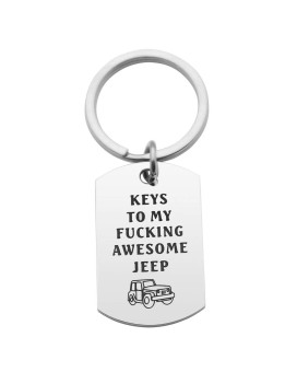 CHENVA Car Keychain Car Girl Gift Stainless Steel Dog Tag Keyring Car Wrangler Accessories Gift for Car Lover (Keys to my awesome Jp Keychain)