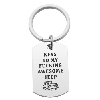 CHENVA Car Keychain Car Girl Gift Stainless Steel Dog Tag Keyring Car Wrangler Accessories Gift for Car Lover (Keys to my awesome Jp Keychain)