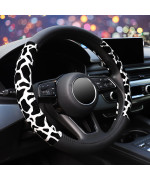 ZHOL Cow Print Car Steering Wheel Cover, Breathable Microfiber Leather for Women and Men, Universal 15 inch Anti-Slip Steering Wheel Protector, Black&White