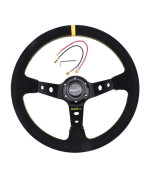 RASTP Universal Racing Steering Wheel Suede Deep Dish 13.58/345mm 6 Bolts with Horn Button Include Cable,Wrench (Yellow)