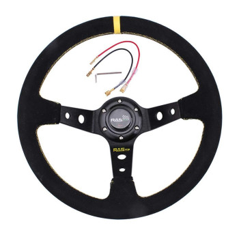 RASTP Universal Racing Steering Wheel Suede Deep Dish 13.58/345mm 6 Bolts with Horn Button Include Cable,Wrench (Yellow)