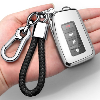 Compatible with Lexus Key Fob Cover with Keychain Soft TPU 360 Degree Protection Key Shell Case for RX ES GS LS NX RS GX LX RC LC Smart Key-Silver