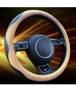 New Sporty Leather Steering Wheel Cover,Universal fit 15(38cm) Wave Styling Design Breathable Anti Slip car Interior for car SUV (Beige&Black)