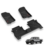 3W Floor Mats Compatible for Jeep Gladiator 2020-2024, Custom Fit TPE All Floor Liner for Weather Jeep Gladiator,1st & 2nd Row Full Set Car Liners with red Logo,Black