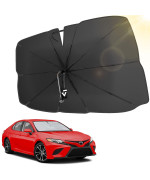 JOYTUTUS Windshield Sun Shade Umbrella, with Car Safety Hammer, 360 Rotation Bendable Shaft Foldable, for Truck, Automotive Interior Sun Protection, UV Rays Block, Easy to Store and Use, 57''x 33''
