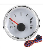Tank Gauge Level Indicator, 52mm/2in Tank Level Gauge 0-190ohm Signal Pointer Meter for Marine Boat Car(White Dial Silver Frame)