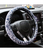 AOTOMIO Baja Steering Wheel Cover for Car Fit Most Cars Green Ethnic Style Coarse Flax Cloth Universal 15 inches