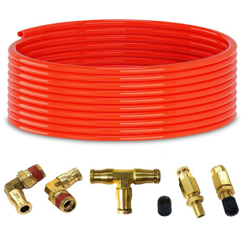 TORQUE Air Line Service Kit for Air Bags Suspension Kit Fittings, 1/4 NPT Elbow Fitting, 16 Feet Tubing, Air Inflation Valve Schrader Union Tee (Push to Connect) Air Bags for Trucks Fittings TR2012AS