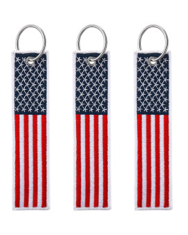 Hicarer 3 Pieces American Flag Keychain Tag with Key Ring 4 of July Independence Day for Keys, Cars, Motorcycles, Backpacks, Luggage, and Present (Red, Blue)