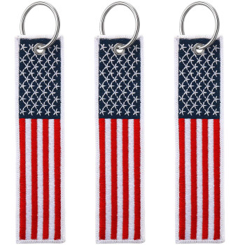 Hicarer 3 Pieces American Flag Keychain Tag with Key Ring 4 of July Independence Day for Keys, Cars, Motorcycles, Backpacks, Luggage, and Present (Red, Blue)