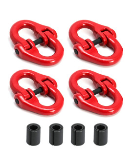 QWORK G80 Alloy Steel Hammerlock Coupling Link Connecting Link, 3/8, Red Painted, 7100 lbs Working Load Limit, 4 Pack