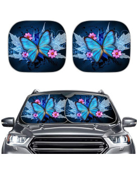 HUISEFOR Butterfly Windshield Sun Shade for Car SUV Trucks Minivan Vehicle Window Sunshade ,Blue Designs Sun Visor ,Flower Outdoor Travel Car Front Window Protective Shades,Car Decor Accessiores