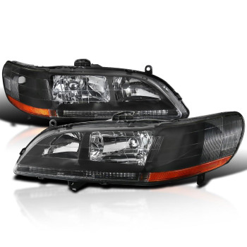 Spec-D Tuning JDM Black Headlights Compatible with 1998-2002 Honda Accord Sedan Coupe L+R Pair Headlamps Assembly