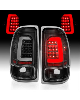 AmeriLite For 1997-2004 Dodge Dakota C-Type Halogen, Led, Tail Lights Brake Lamps Set, Crew Cab- Passenger and Driver Side, Vehicle Light Assembly, Black