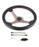 Steering Wheel for NARDI Style 6-Bolt Half Dish Black Perforated Leather Racing Steering Wheel W/Horn Modifed Parts