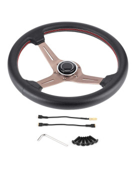 Steering Wheel for NARDI Style 6-Bolt Half Dish Black Perforated Leather Racing Steering Wheel W/Horn Modifed Parts