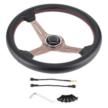 Steering Wheel for NARDI Style 6-Bolt Half Dish Black Perforated Leather Racing Steering Wheel W/Horn Modifed Parts