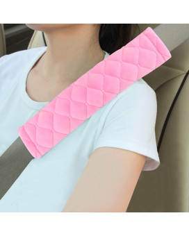 Amooca Soft Auto Seat Belt Cover Seatbelt Shoulder Pad Cushions 2 PCS for a More Comfortable Driving Universal Fit for All Cars and Backpack Pink