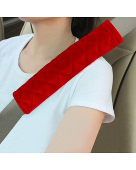 Amooca Soft Seat Belt Cover Pad, 2-Pack Soft Car Safety Seatbelt Strap Shoulder Pad for Adults and Children, Suitable for Car Seat Belt, Backpack, Shoulder Bag, Laptop Computer Bag (Red)