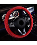 Diamond Bling Steering Wheel Cover,MoreChioce PU Leather Anti-Slip Steering Wheel Cover Glitter Colorful Rhinestone Universal Fit for 15 Inch Car Accessories Decoration for Auto SUV,Red