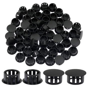 Suiwotin 60PCS 16mm (5/8) Black Hole Plugs Plastic Flush Type Hole Plugs Snap in Locking Hole Tube, Furniture Fencing Post Pipe Insert End Caps (Black)